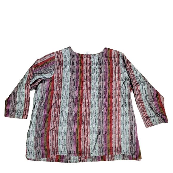 Roamans Womens Multicolor Striped V-Neck 3/4 Sleeve Blouse Top 34W 100% Cotton‎ - Picture 2 of 8